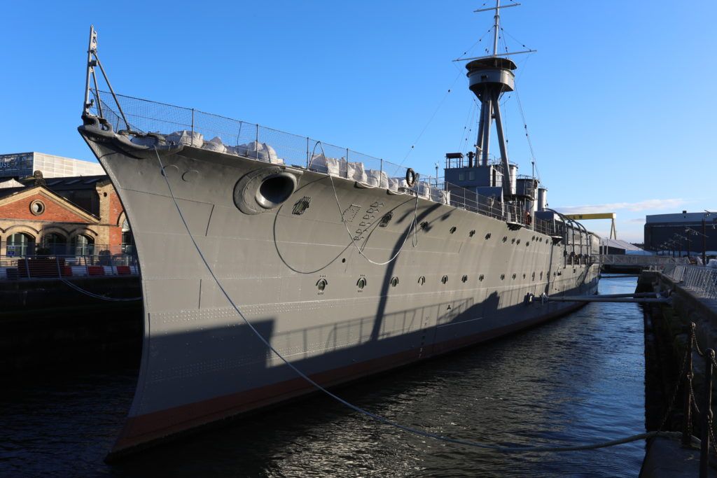 HMS Caroline moored in Belfast Docks