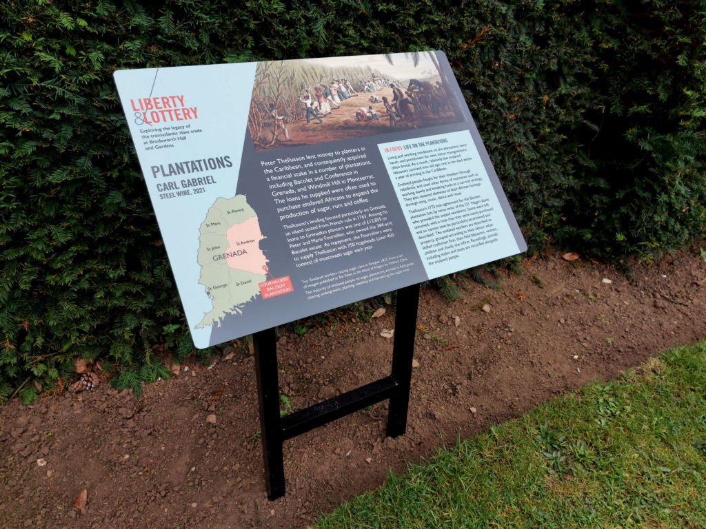 An external interpretation panel, placed within sight of the sculpture, interprets the theme and its relevance to the Hall